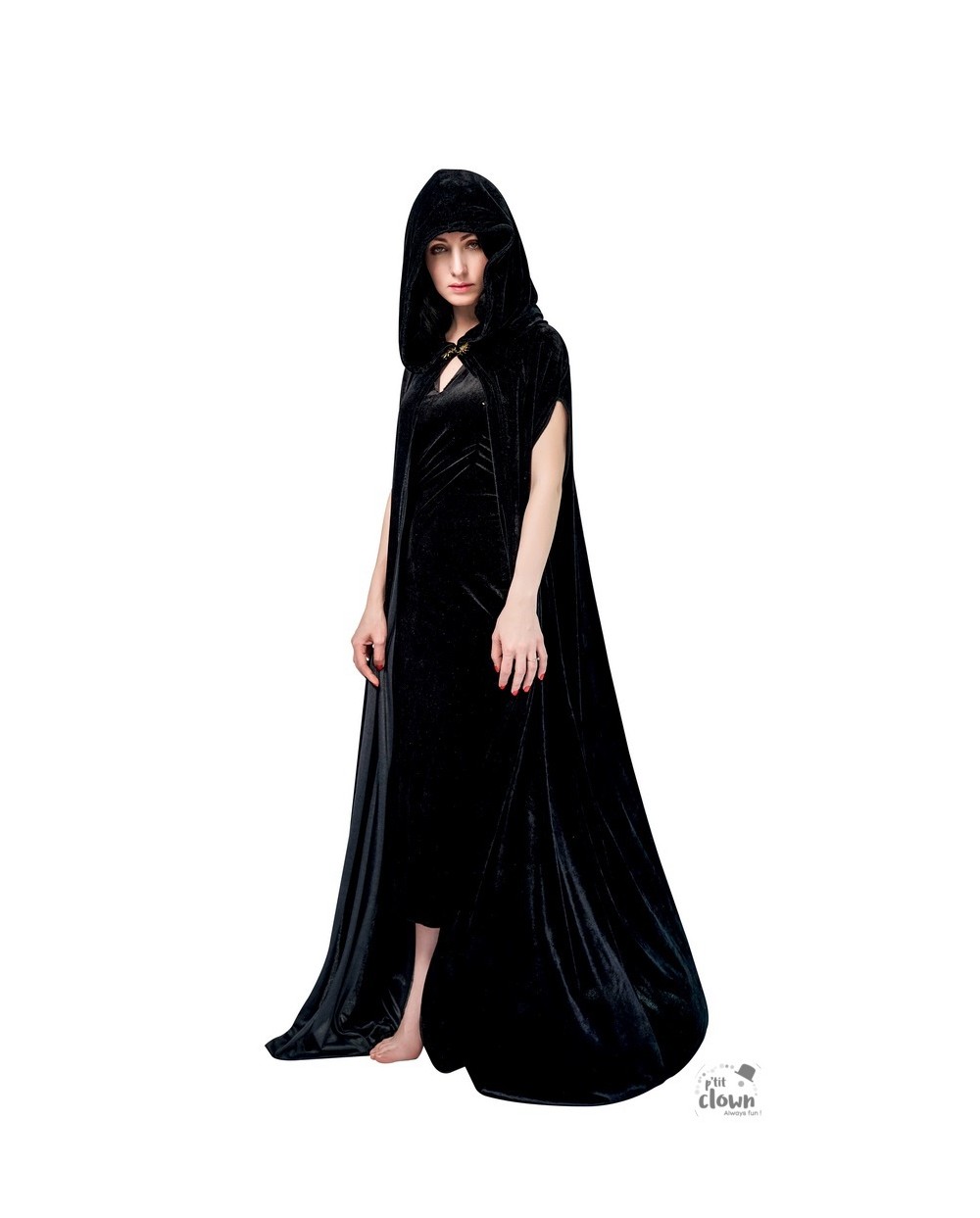 CAPE VELOUR NOIRE A CAPUCHE 150 CM