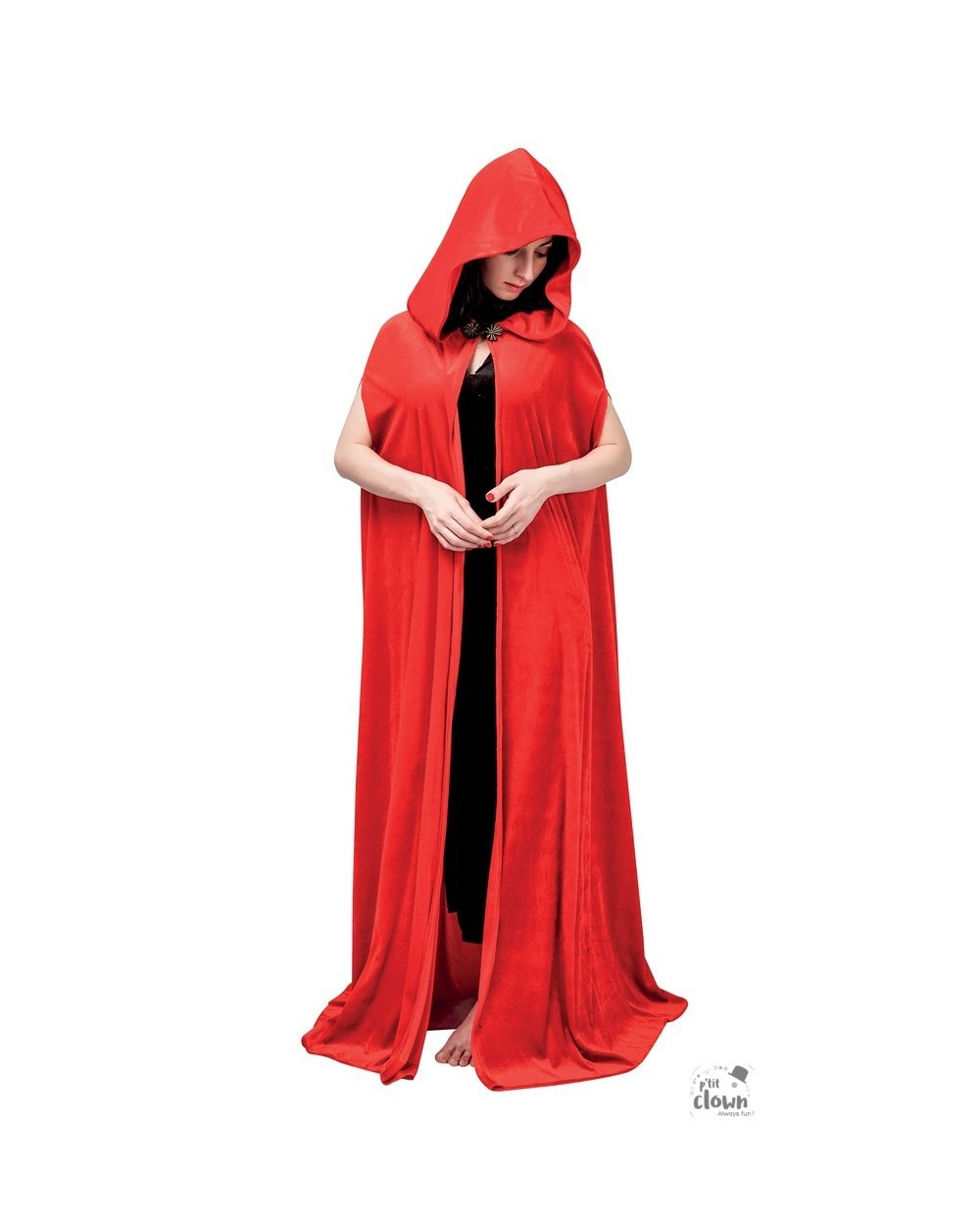 CAPE VELOUR ROUGE A CAPUCHE 150 CM