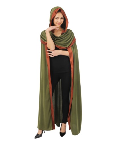 CAPE  AVEC CAPUCHE MEDIEVALE VERTE ET MARRON 140 CM