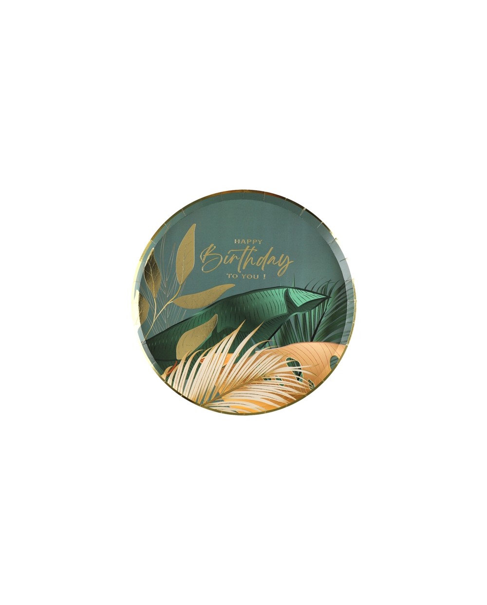 10 ASSIETTES BIRTHDAY JUNGLE VERT ET OR 23 CM