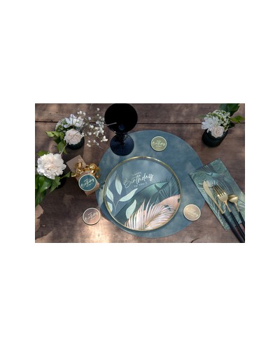 10 ASSIETTES BIRTHDAY JUNGLE VERT ET OR 23 CM