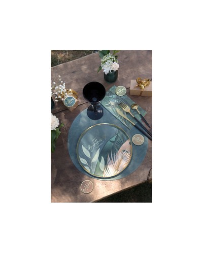 10 ASSIETTES BIRTHDAY JUNGLE VERT ET OR 23 CM