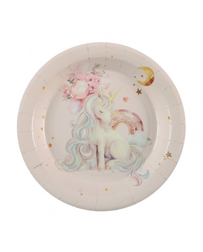 6 ASSIETTES LICORNE MAGIQUE ROSE PASTEL 23CM 
