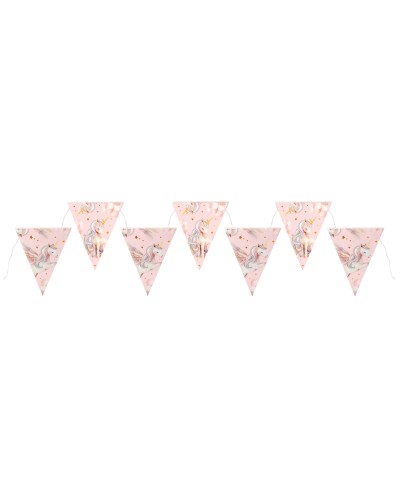 GUIRLANDE DE FANIONS LICORNE MAGIQUE ROSE PASTEL 7 PAVILLONS 3 METRES