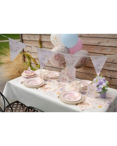 GUIRLANDE DE FANIONS LICORNE MAGIQUE ROSE PASTEL 7 PAVILLONS 3 METRES