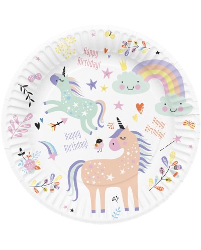 8 ASSIETTES LICORNE ET ARC EN CIEL 23CM 