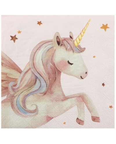 12 SERVIETTES LICORNE MAGIQUE ROSE PASTEL 33 X 33 CM