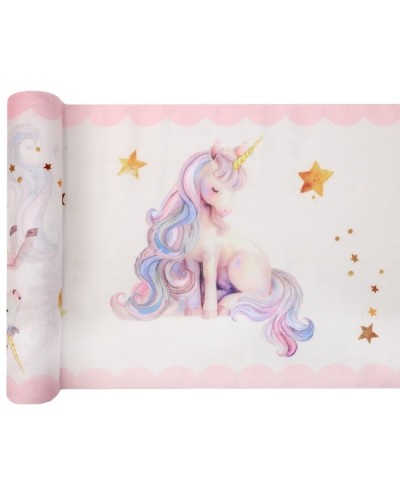 CHEMIN DE TABLE EN TISSUS LICORNE MAGIQUE ROSE PASTEL 30 CM X 2.5 METRES