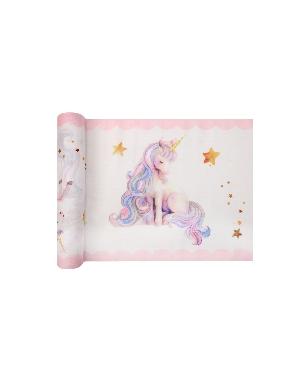 CHEMIN DE TABLE EN TISSUS LICORNE MAGIQUE ROSE PASTEL 30 CM X 2.5 METRES