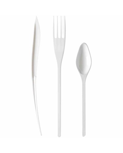 30 COUVERTS PLASTIQUES BLANC 10 FOURCHETTES 10 COUTEAUX 10 PETITES CUILLERES