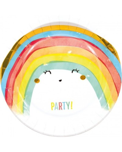 8 ASSIETTES RONDES RAINBOW PARTY ARC EN CIEL 23 CM 