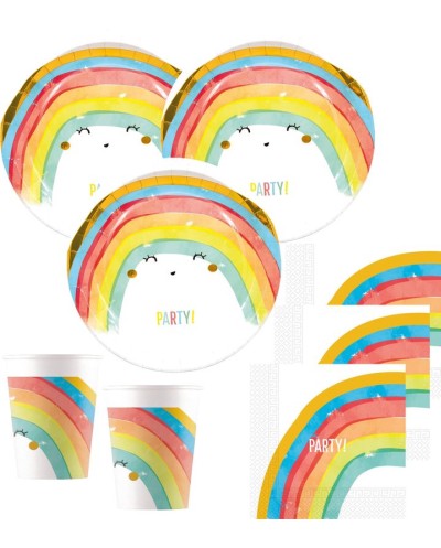8 ASSIETTES RONDES RAINBOW PARTY ARC EN CIEL 23 CM 