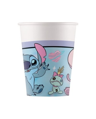 8 GOBELETS EN CARTON BIODEGRADABLE THEME STITCH  ET ANGEL CUTE 200 ML