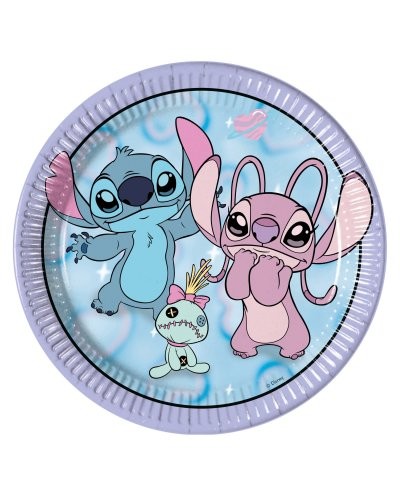 8 ASSIETTES EN CARTON BIODEGRADABLE THEME STITCH  ET ANGEL CUTE 23 CM