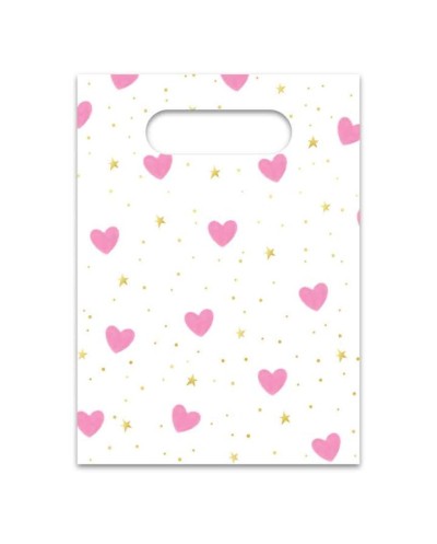 4 SACS CADEAUX LITTLE PRINCESS BLANC AVEC COEURS 