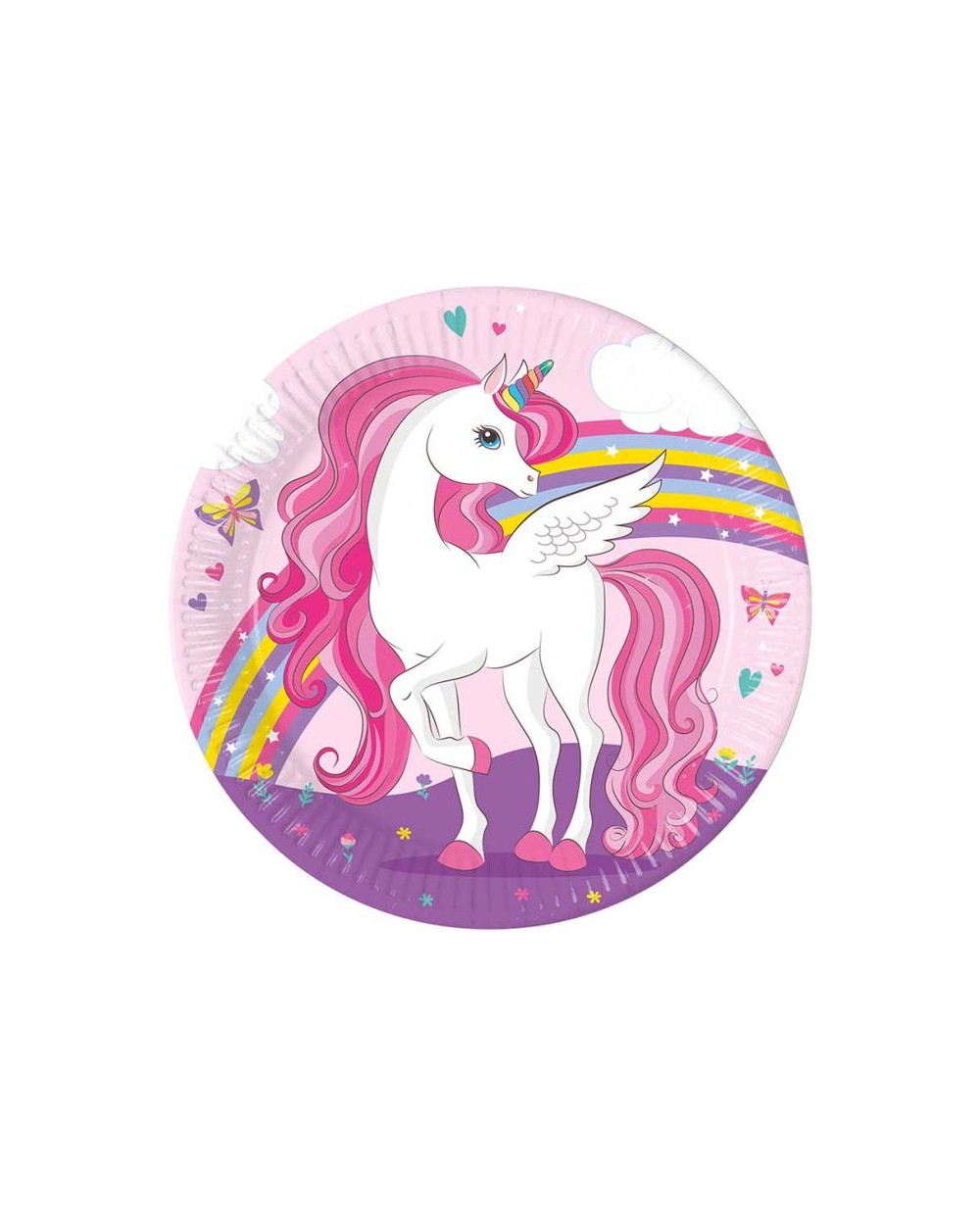 8 ASSIETTES LICORNE ARC EN CIEL ROSE ET VIOLET 23CM 
