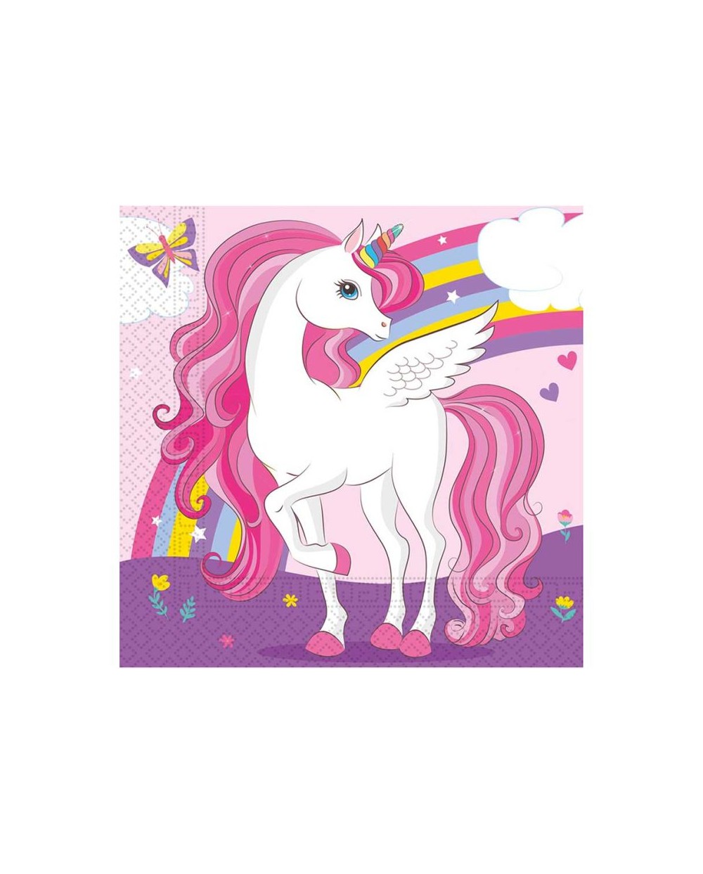 20 SERVIETTES LICORNE ARC EN CIEL ROSE ET VIOLET 33 X 33 CM 