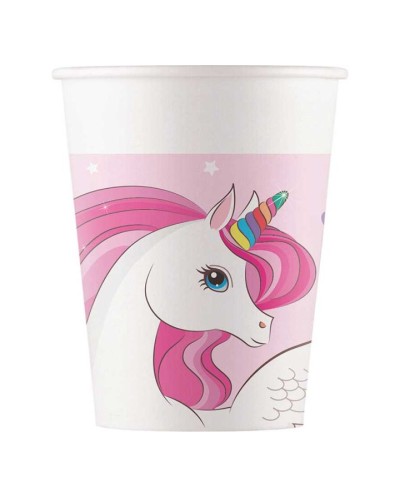 8 GOBELETS LICORNE ARC EN CIEL ROSE ET VIOLET 200 ML 