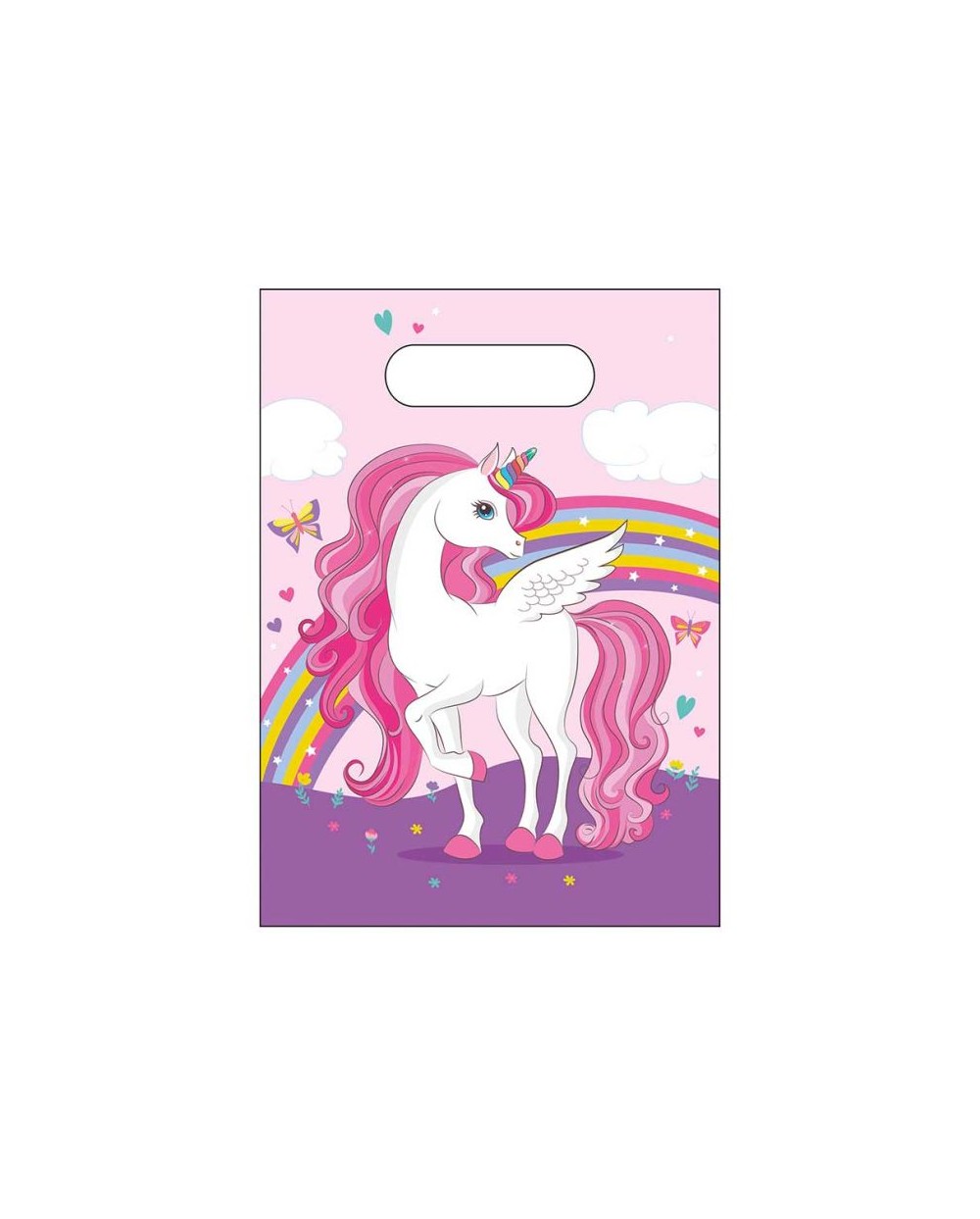 6 SACS CADEAUX EN PLASTIQUE LICORNE ARC EN CIEL ROSE ET VIOLET 