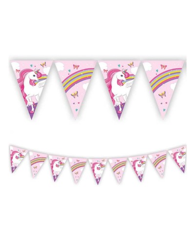 GUIRLANDE PAVILLONS LICORNE ARC EN CIEL ROSE ET VIOLET 2.3 METRES