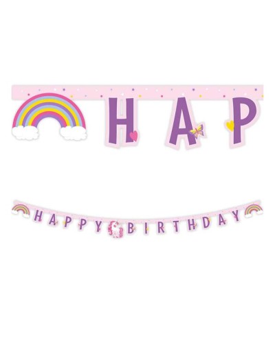 GUIRLANDE LETTRES HAPPY BIRTHDAY LICORNE ARC EN CIEL ROSE ET VIOLET 2 METRES