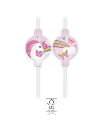 4 PAILLES AVEC MEDAILLON LICORNE ARC EN CIEL ROSE ET VIOLET