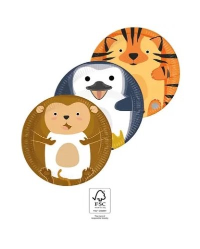 8 ASSIETTES RONDES ANIMAUX DE LA JUNGLE ZOO PARTY 23 CM 