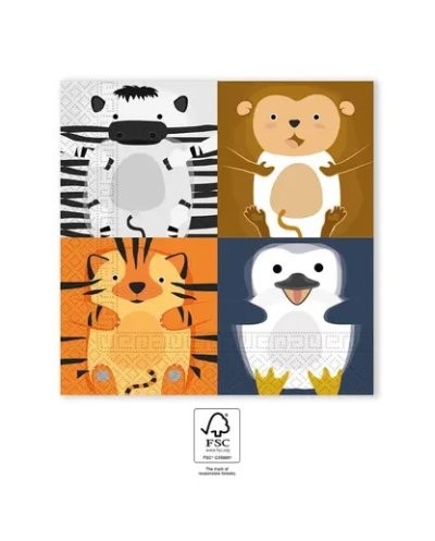 20 SERVIETTES ANIMAUX DE LA JUNGLE ZOO PARTY 33 X 33 CM 