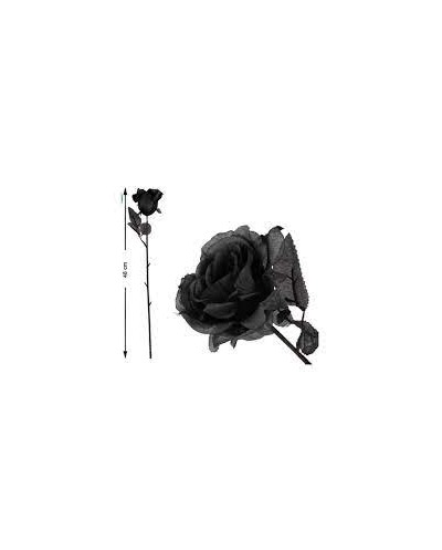 ROSE SUR TIGE EN TISSU NOIR 45 CM 