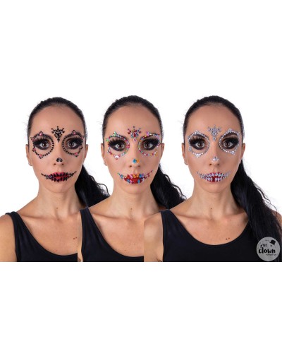 STRASS DE VISAGE AUTOCOLLANT 3 MODELES ALEATOIRES POUR HALLOWEEN