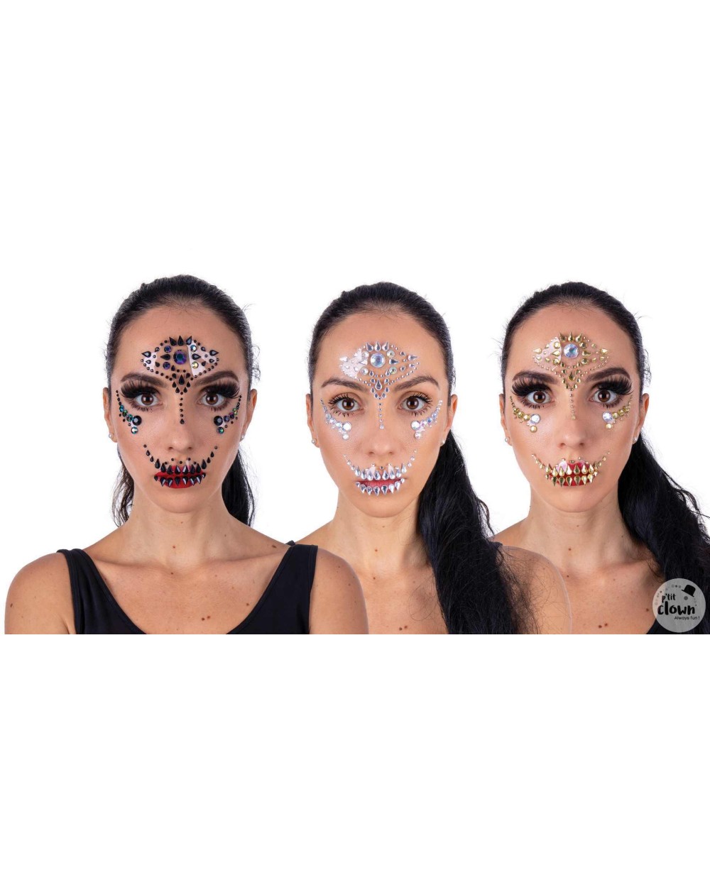 STRASS DE VISAGE AUTOCOLLANT 3 MODELES ALEATOIRES POUR HALLOWEEN