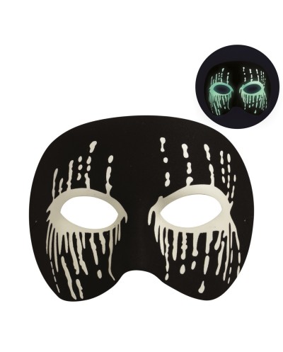 MASQUE LOUP NOIR EFFET TACHES DE SANG BLANC PHOSPHORESCENT
