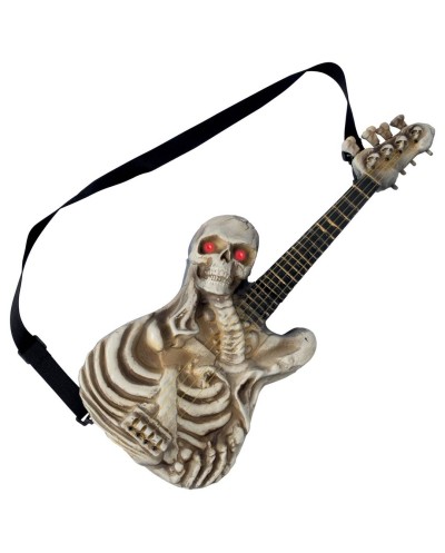 DECORATION HALLOWEEN GUITARE ELECTRIQUE DEMI SQUELETTE SONORE ET LUMINEUX 55 CM