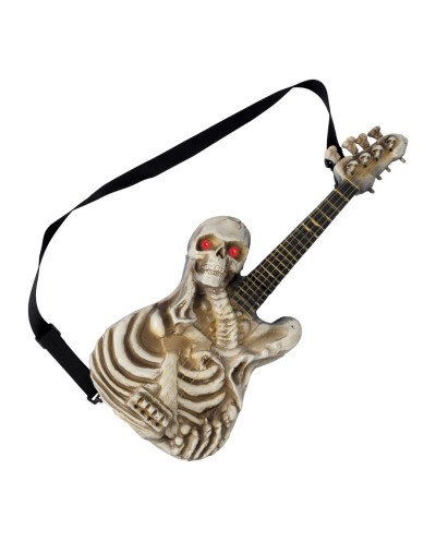 DECORATION HALLOWEEN GUITARE ELECTRIQUE DEMI SQUELETTE SONORE ET LUMINEUX 55 CM