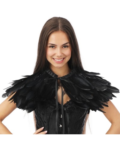 CAPE COL GOTHIQUE EN PLUMES NOIRES