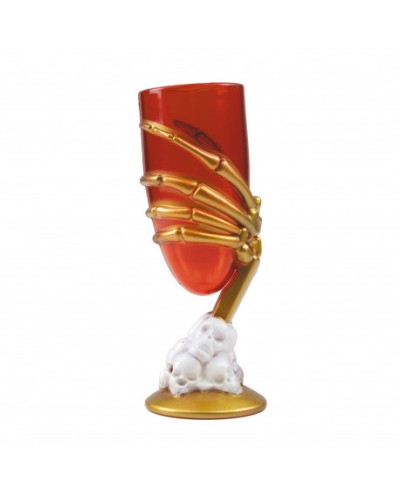 VERRE A PIED ROUGE MAIN SQUELETTE OR HALLOWEEN 17 CM 