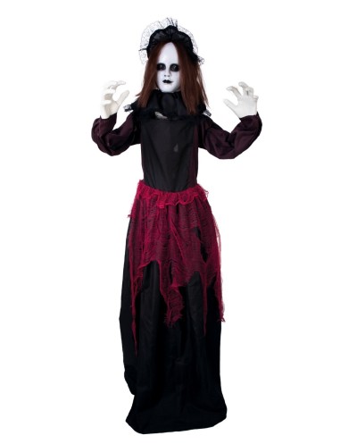 AUTOMATE DOUBLE TETE POUPEE ANIMEES SONORE LUMINEUX DECORATION HALLOWEEN 180 CM