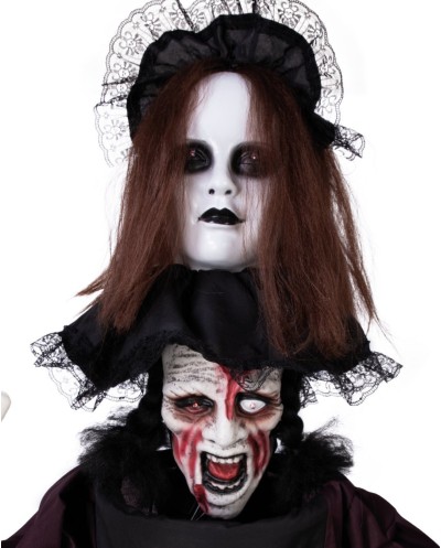 AUTOMATE DOUBLE TETE POUPEE ANIMEES SONORE LUMINEUX DECORATION HALLOWEEN 180 CM