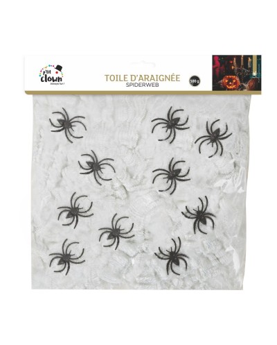TOILE D'ARAIGNEE BLANCHE 500 GR + 10 ARAIGNEES DECORATION HALLOWEEN