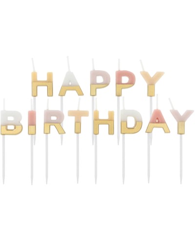 BOUGIES LETTRES HAPPY BIRTHDAY NUDE ROSE PASTEL LILAS ET OR