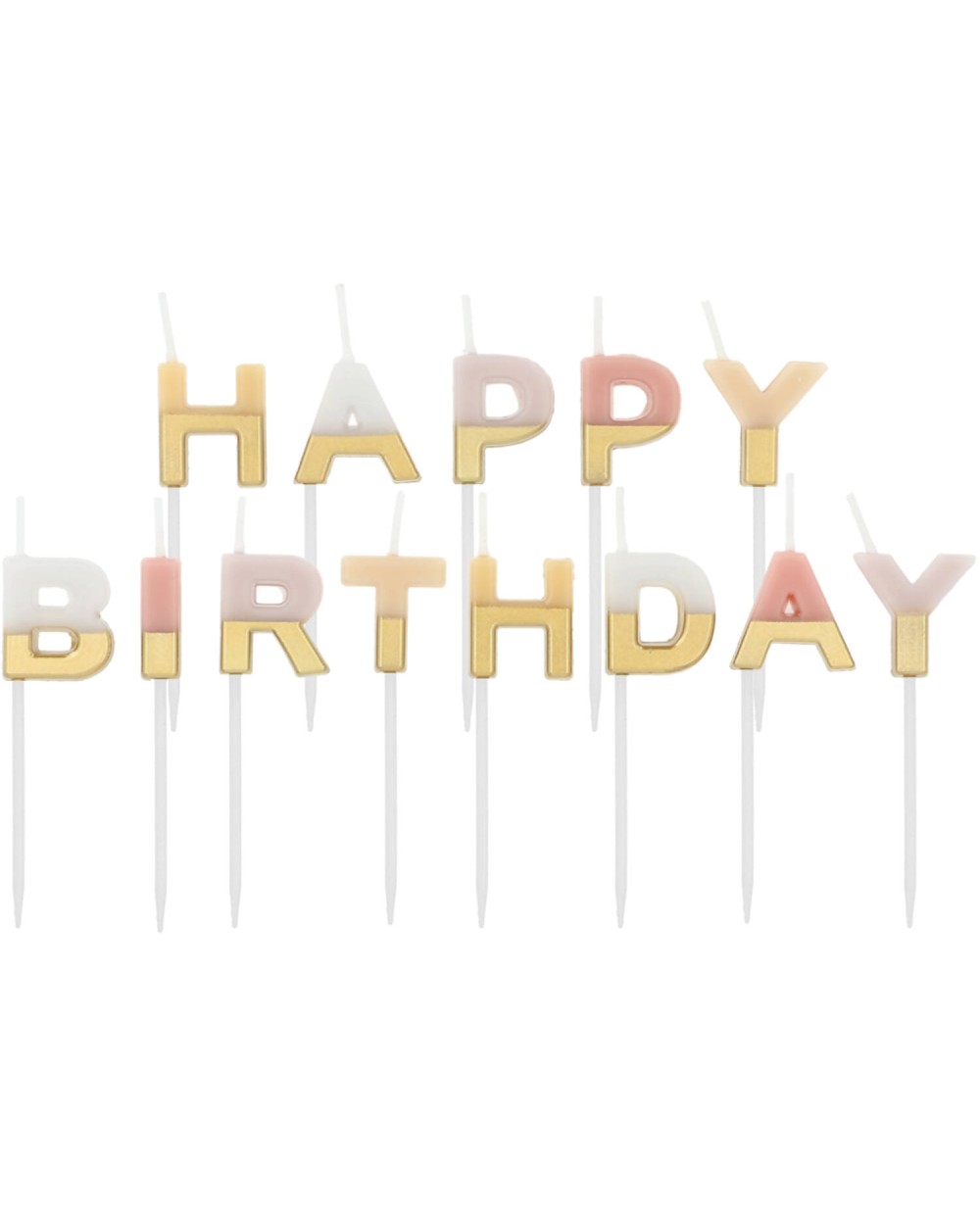 BOUGIES LETTRES HAPPY BIRTHDAY NUDE ROSE PASTEL LILAS ET OR