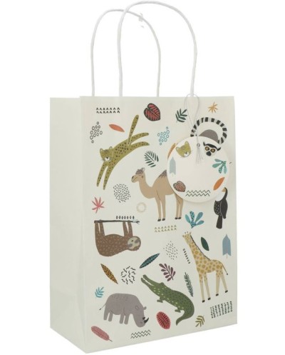 6 SACS CADEAUX BONBON ANIMAUX DE LA JUNGLE SAFARI EN PAPIER 27 X 20 CM