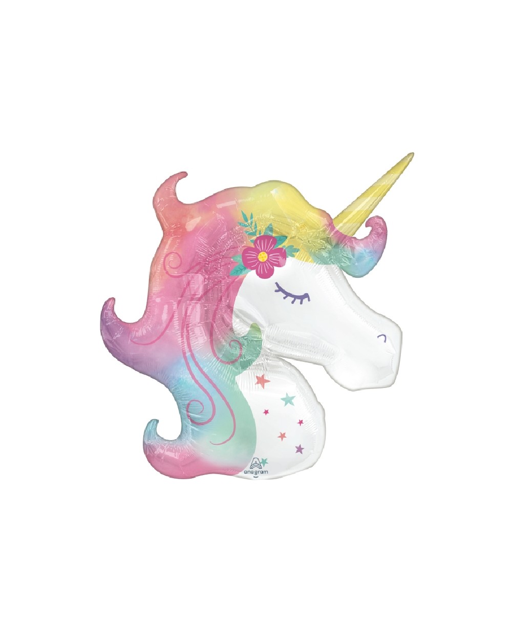BALLON METALLIQUE TETE DE LICORNE ENCHANTEE PASTEL 83 X 73 CM