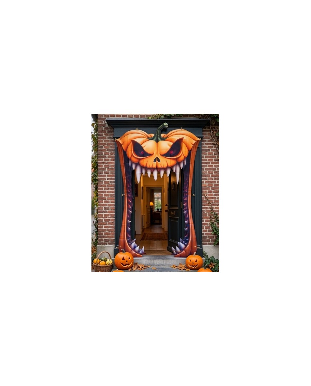 DECORATION RIDEAU DE PORTE HALLOWEEN BOUCHE DE CITROUILLE 140 X 198 CM