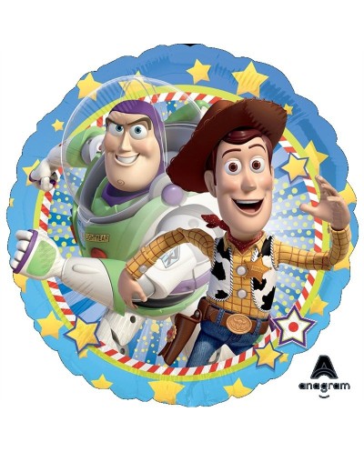 BALLON METALLIQUE ROND DISNEY TOY STORY WOODY ET BUZZ L'ECLAIR 43 CM