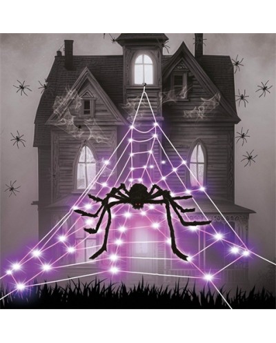 DECORATION HALLOWEEN TOILE D'ARAIGNEE LED VIOLET 1.25 X 5 METRES + ARAIGNEE 