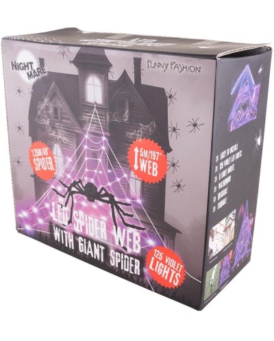DECORATION HALLOWEEN TOILE D'ARAIGNEE LED VIOLET 1.25 X 5 METRES + ARAIGNEE 