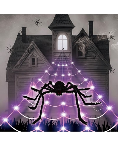 DECORATION HALLOWEEN TOILE D'ARAIGNEE LED VIOLET 1.25 X 5 METRES + ARAIGNEE 