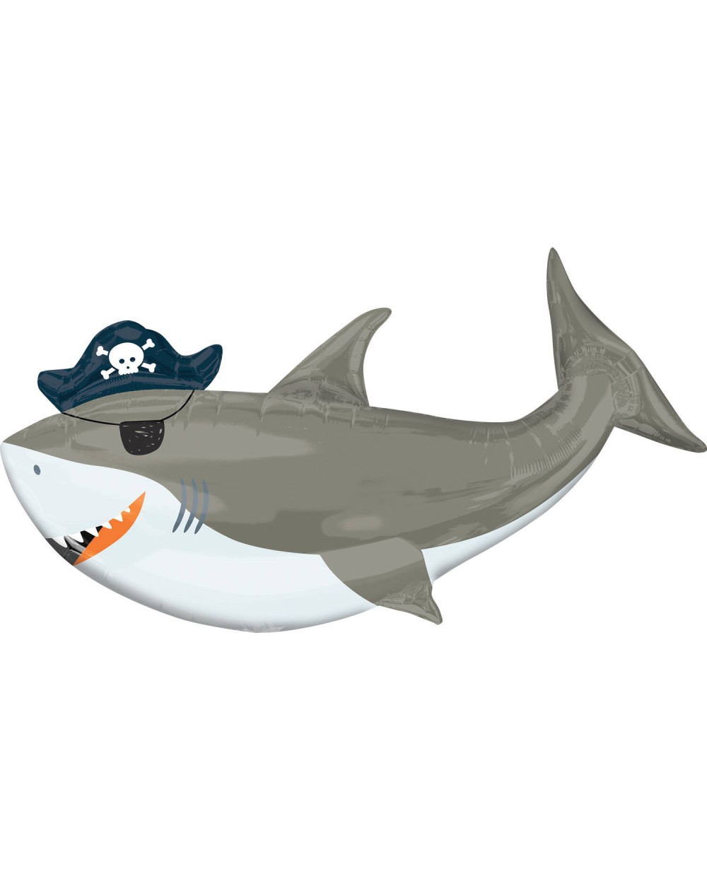 BALLON METALLIQUE REQUIN GRIS CHAPEAU DE PIRATE 101 X 58 CM 