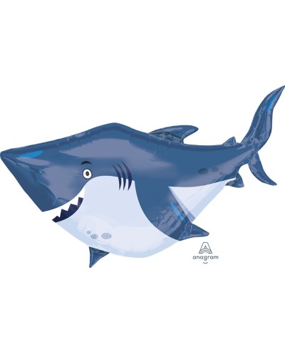 BALLON METALLIQUE  REQUIN BLEU SOURIANT 101 X  81 CM